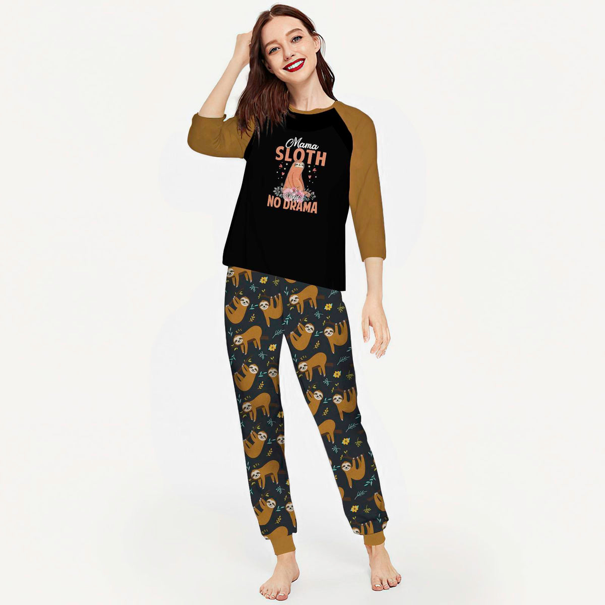 Sloth Mama Sloth Abd Pajama Set |Sleepwear Pjs Sets | Raglan Shirt Pants Set