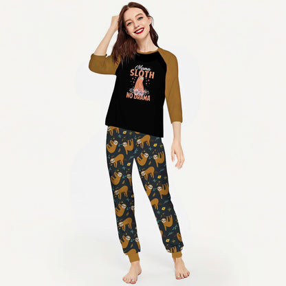 Sloth Mama Sloth Abd Pajama Set |Sleepwear Pjs Sets | Raglan Shirt Pants Set