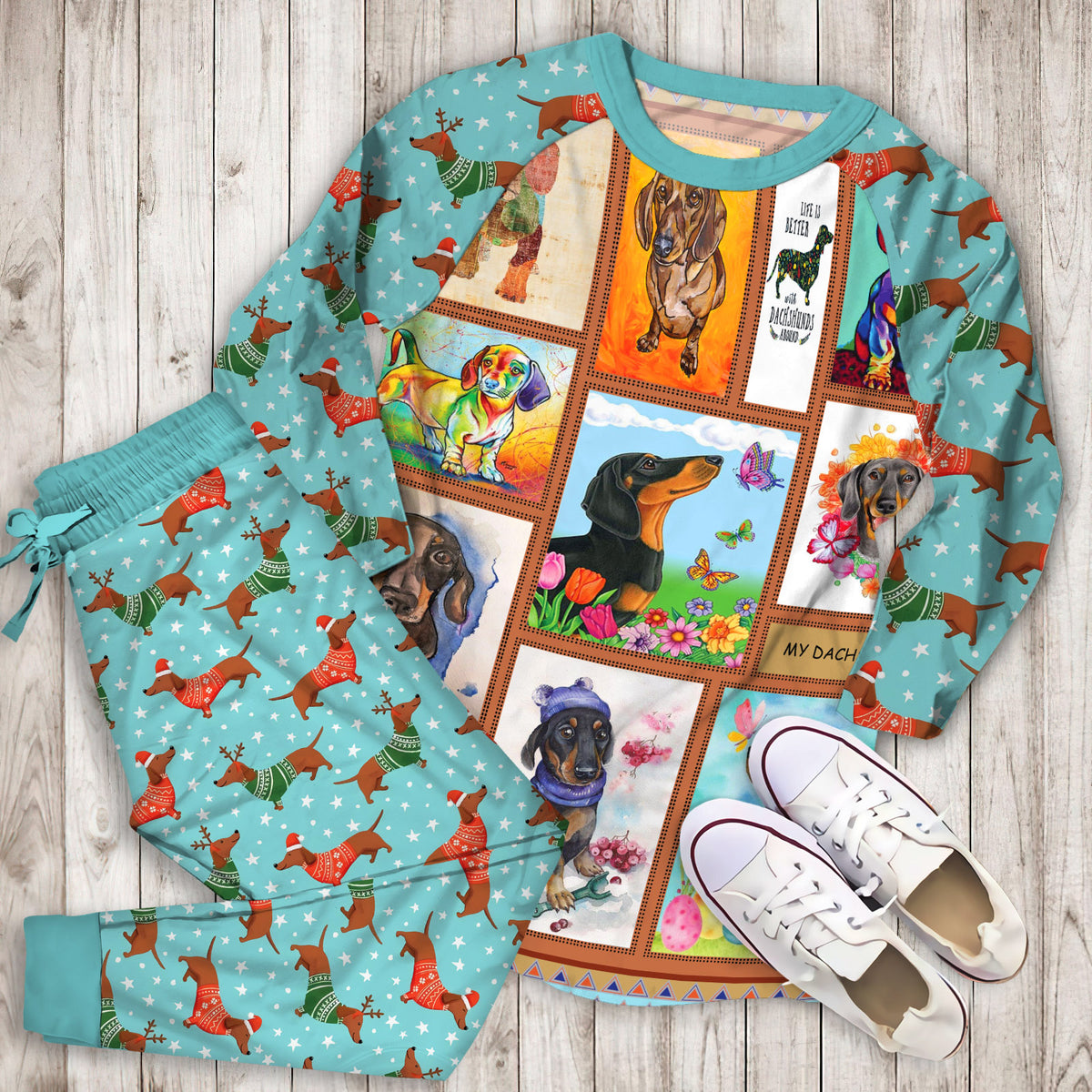 Dachshund Pajama Set |Sleepwear Pjs Sets | Raglan Shirt Pants Set