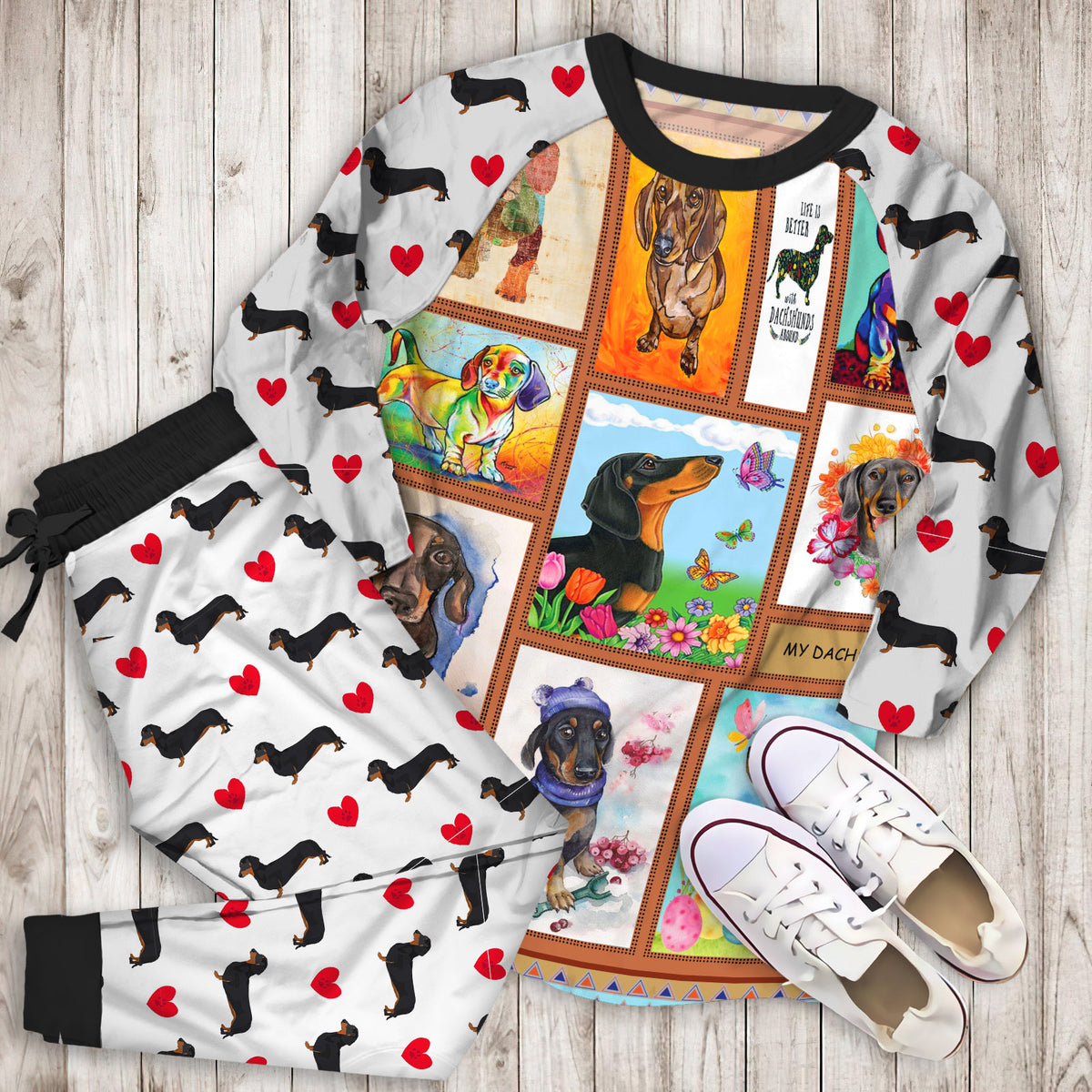 Dachshund Pajama Set |Sleepwear Pjs Sets | Raglan Shirt Pants Set