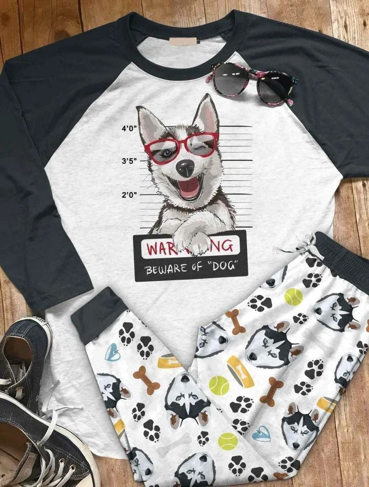 Husky Happy Husky Aav Pajama Set |Sleepwear Pjs Sets | Raglan Shirt Pants Set
