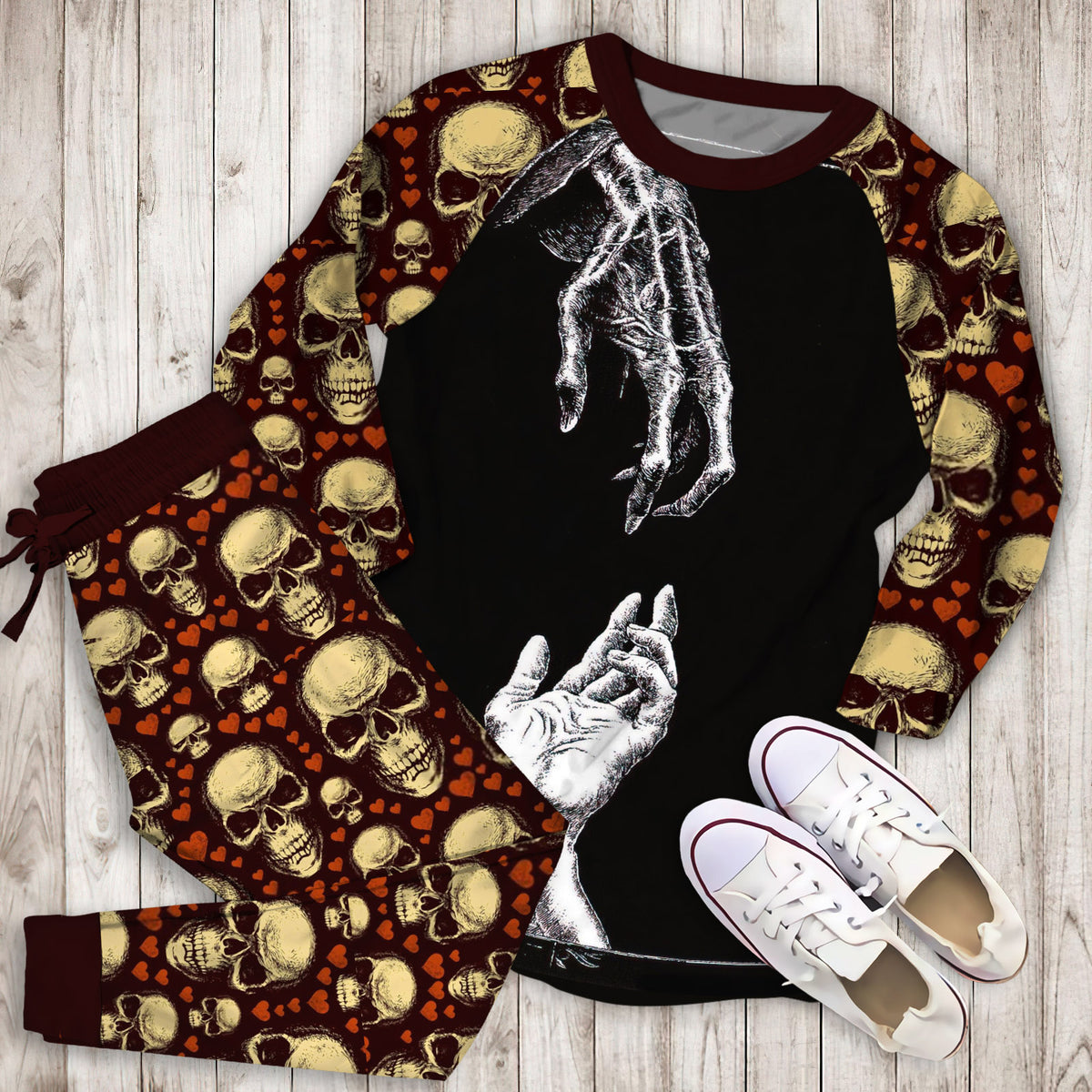 Death Pajama Set | Pajamas | Cotton Sleepwear Sets | Soft Long Sleeve Pjs | Raglan Shirt and Pants Set