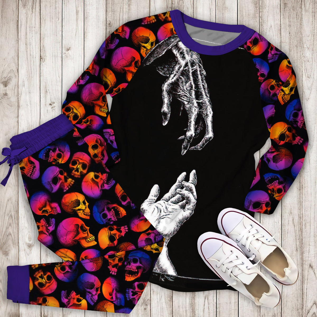 Death Pajama Set | Pajamas | Cotton Sleepwear Sets | Soft Long Sleeve Pjs | Raglan Shirt and Pants Set