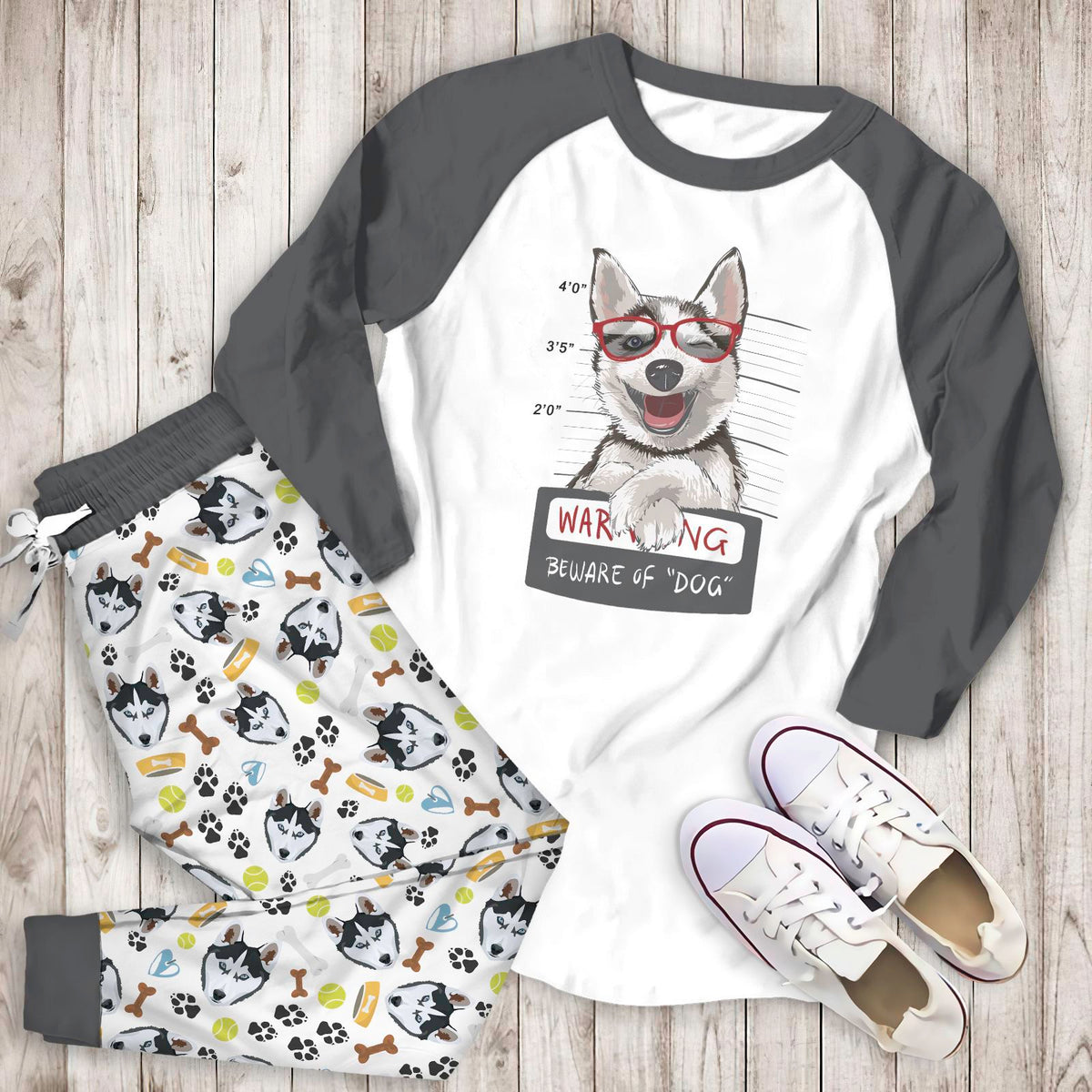 Husky Happy Husky Aav Pajama Set |Sleepwear Pjs Sets | Raglan Shirt Pants Set