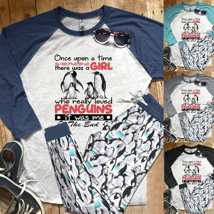 Penguin Set A Girl Who Loves Penguins Pajama Set |Sleepwear Pjs Sets | Raglan Shirt Pants Set