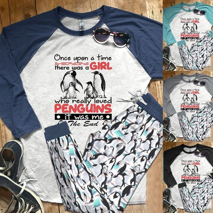Penguin Set A Girl Who Loves Penguins Pajama Set |Sleepwear Pjs Sets | Raglan Shirt Pants Set