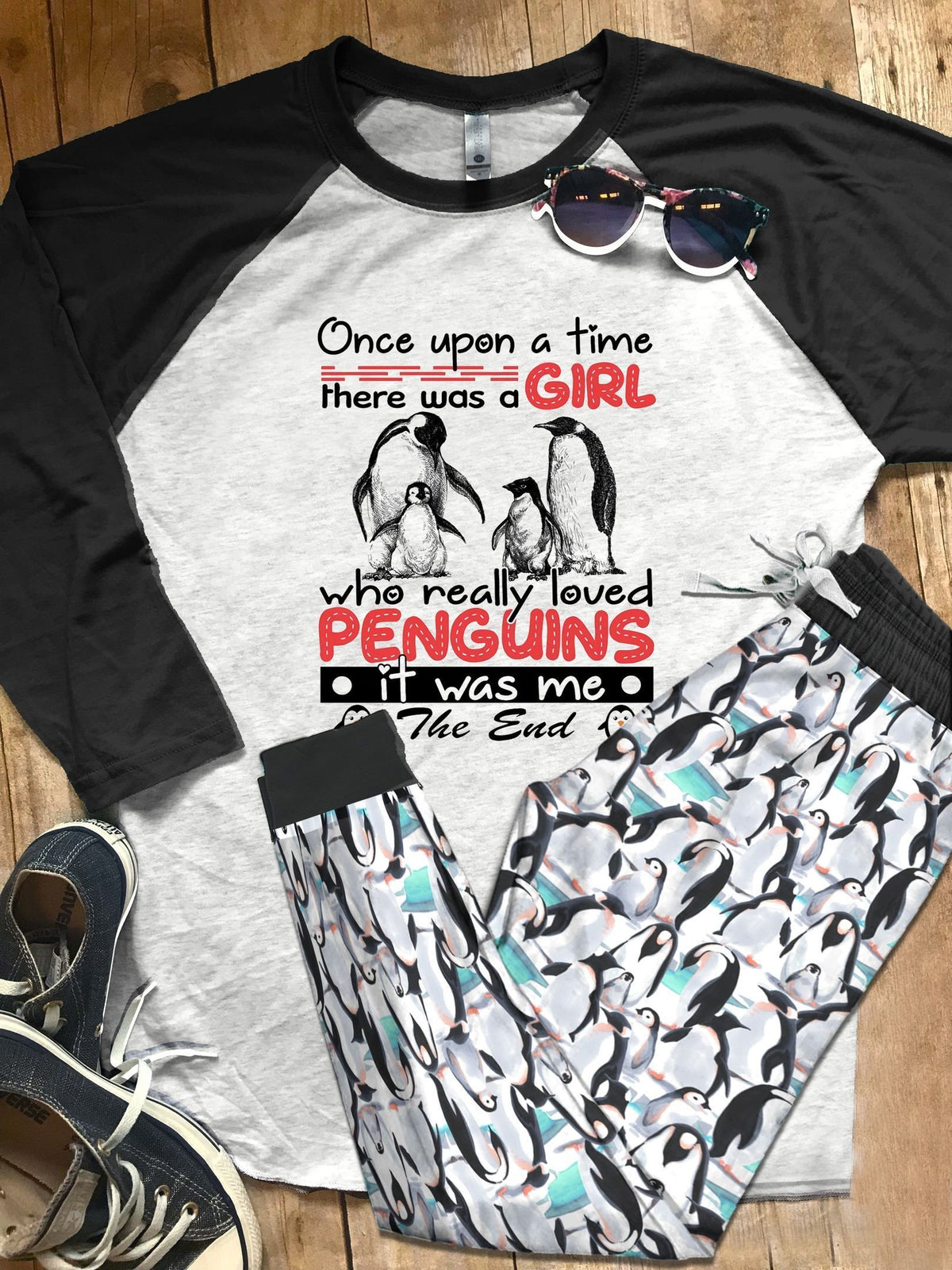 Penguin Set A Girl Who Loves Penguins Pajama Set |Sleepwear Pjs Sets | Raglan Shirt Pants Set