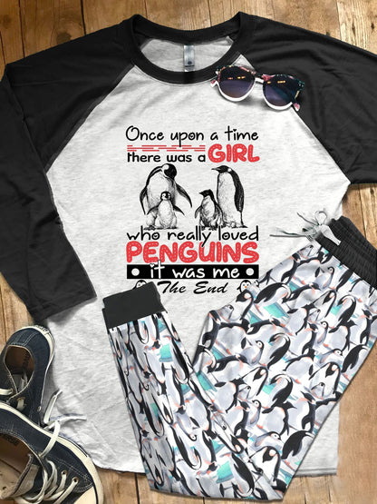 Penguin Set A Girl Who Loves Penguins Pajama Set |Sleepwear Pjs Sets | Raglan Shirt Pants Set