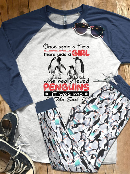 Penguin Set A Girl Who Loves Penguins Pajama Set |Sleepwear Pjs Sets | Raglan Shirt Pants Set