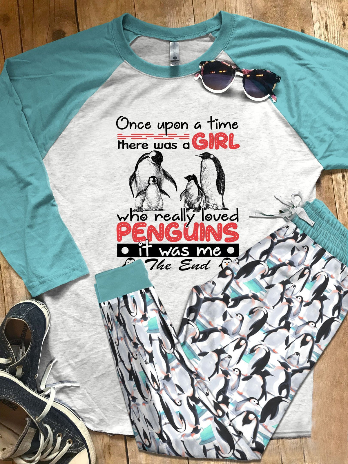 Penguin Set A Girl Who Loves Penguins Pajama Set |Sleepwear Pjs Sets | Raglan Shirt Pants Set