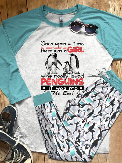 Penguin Set A Girl Who Loves Penguins Pajama Set |Sleepwear Pjs Sets | Raglan Shirt Pants Set