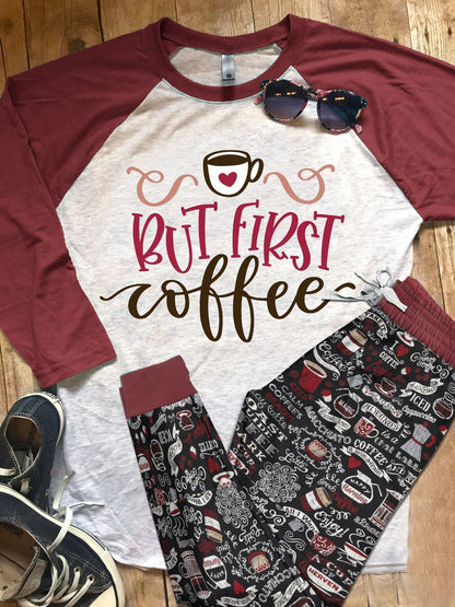 Coffee Purple Amazing Pajama Set |Sleepwear Pjs Sets | Raglan Shirt Pants Set
