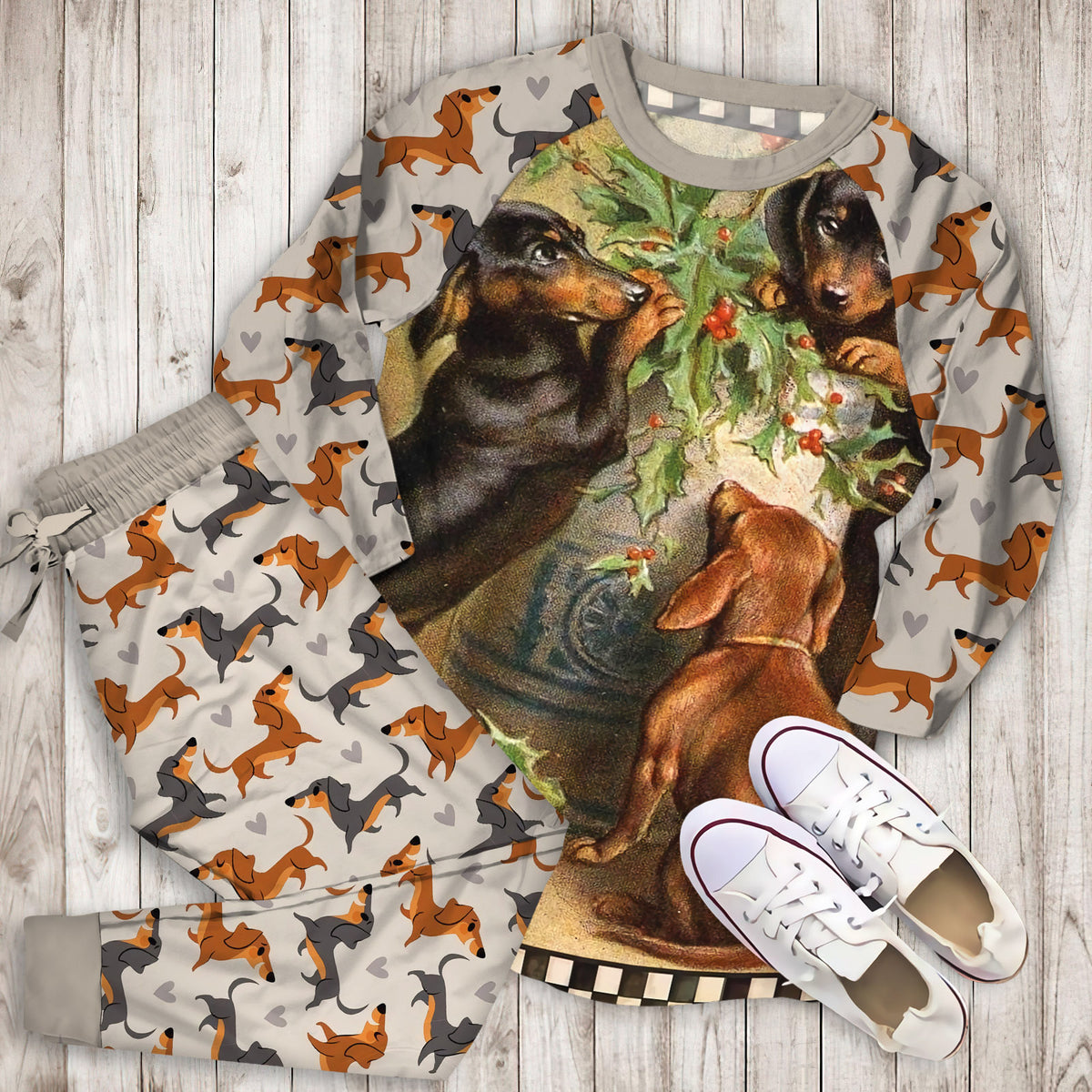 Dachshund Pajama Set | Pajamas | Cotton Sleepwear Sets | Soft Long Sleeve Pjs | Raglan Shirt and Pants Set