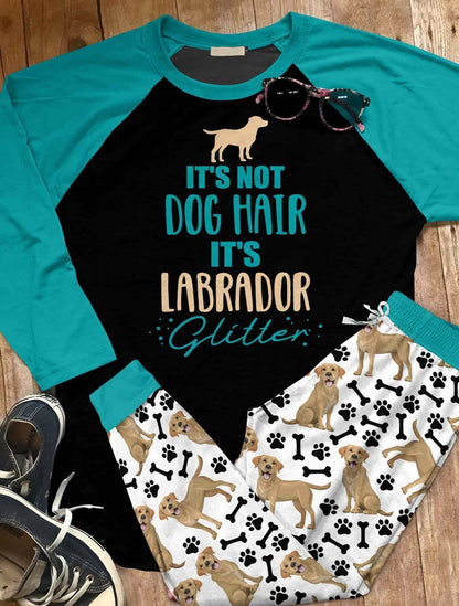 Labrador Set Yellow Labrador Glitter Pajama Set |Sleepwear Pjs Sets | Raglan Shirt Pants Set