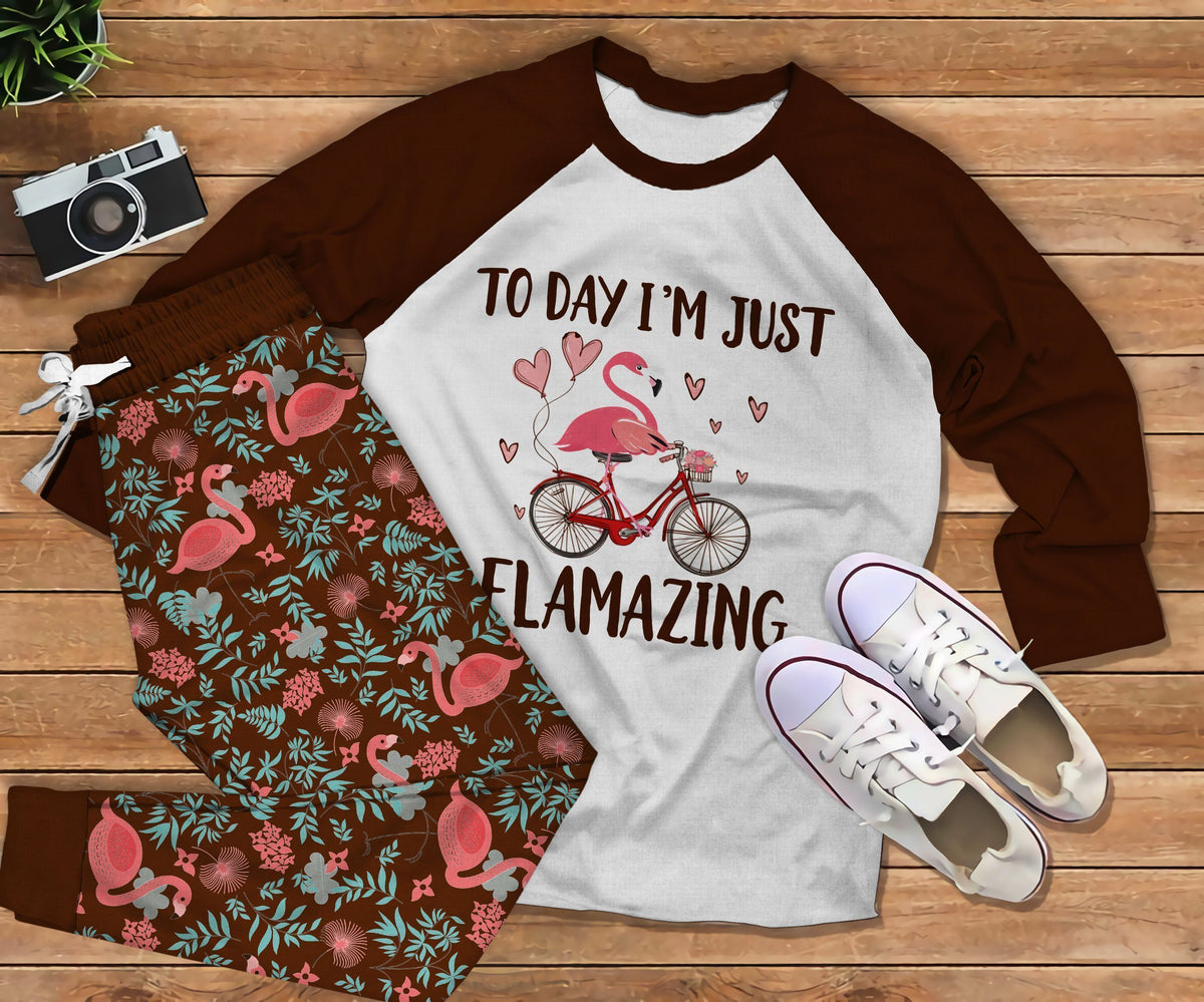 Flamingo Flamazing Pajama Set |Sleepwear Pjs Sets | Raglan Shirt Pants Set