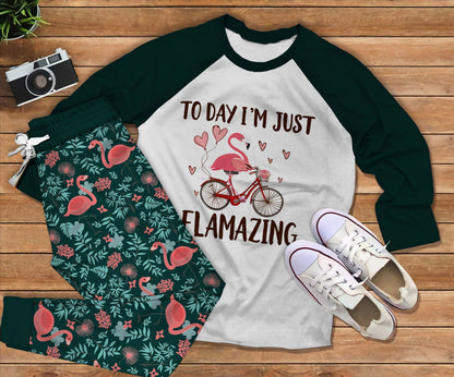 Flamingo Flamazing Pajama Set |Sleepwear Pjs Sets | Raglan Shirt Pants Set