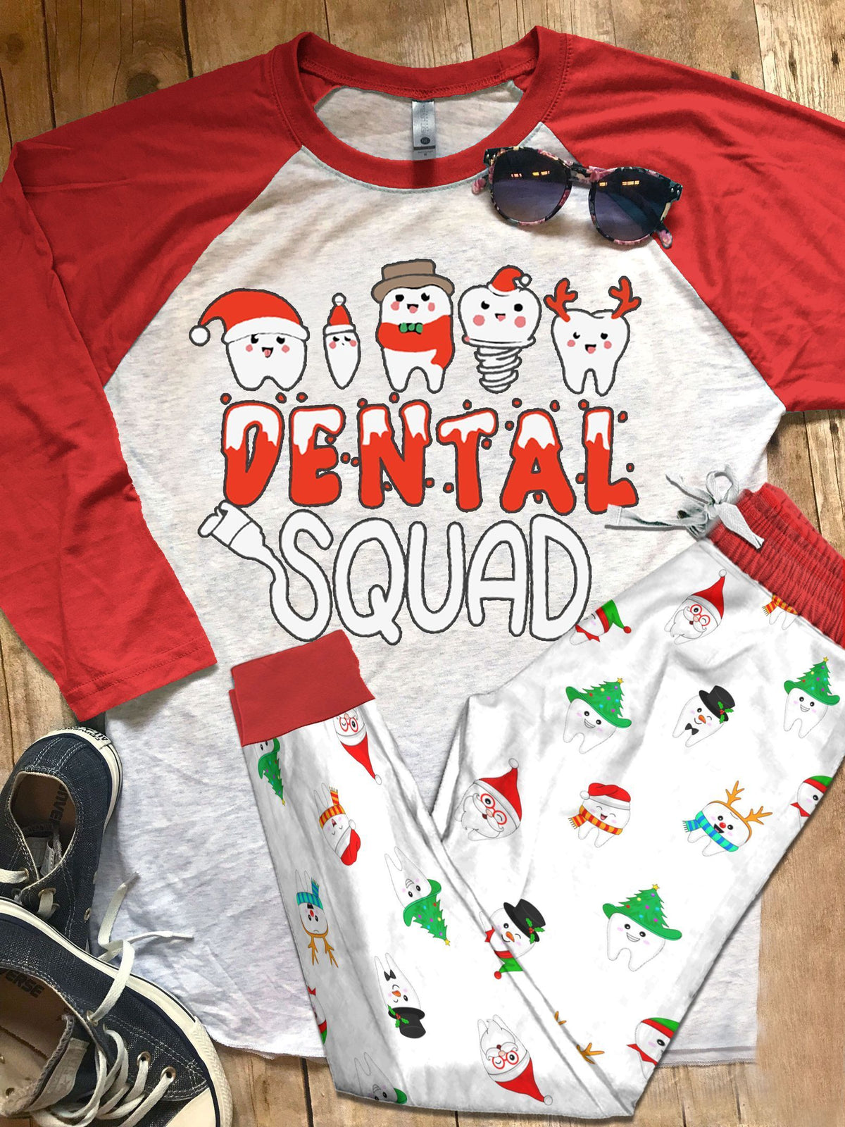 Dentist Set Dental Squad Pajama Set |Sleepwear Pjs Sets | Raglan Shirt Pants Set