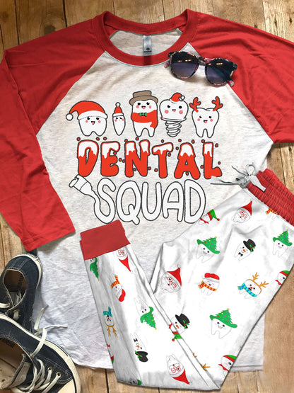 Dentist Set Dental Squad Pajama Set |Sleepwear Pjs Sets | Raglan Shirt Pants Set