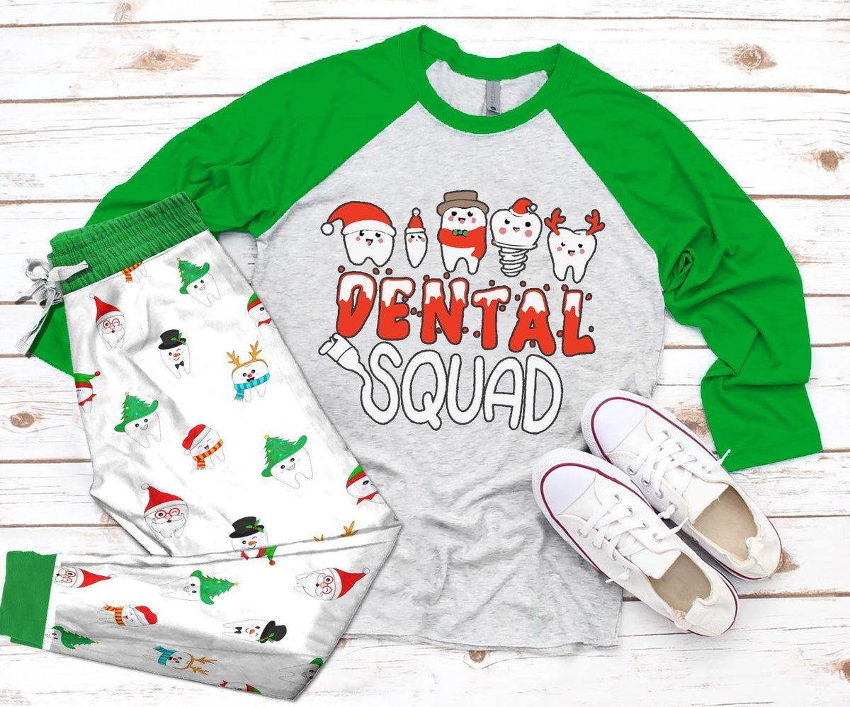 Dentist Set Dental Squad Pajama Set |Sleepwear Pjs Sets | Raglan Shirt Pants Set