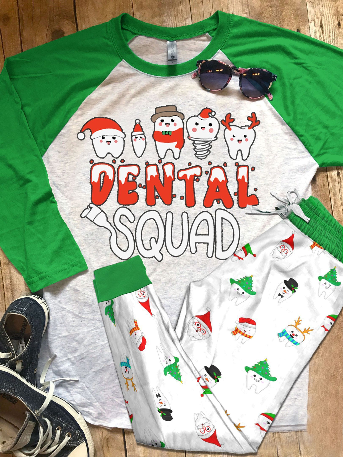 Dentist Set Dental Squad Pajama Set |Sleepwear Pjs Sets | Raglan Shirt Pants Set