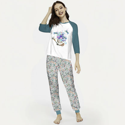 Humming Bird Hello Humming Bird Garden Aau Pajama Set |Sleepwear Pjs Sets | Raglan Shirt Pants Set
