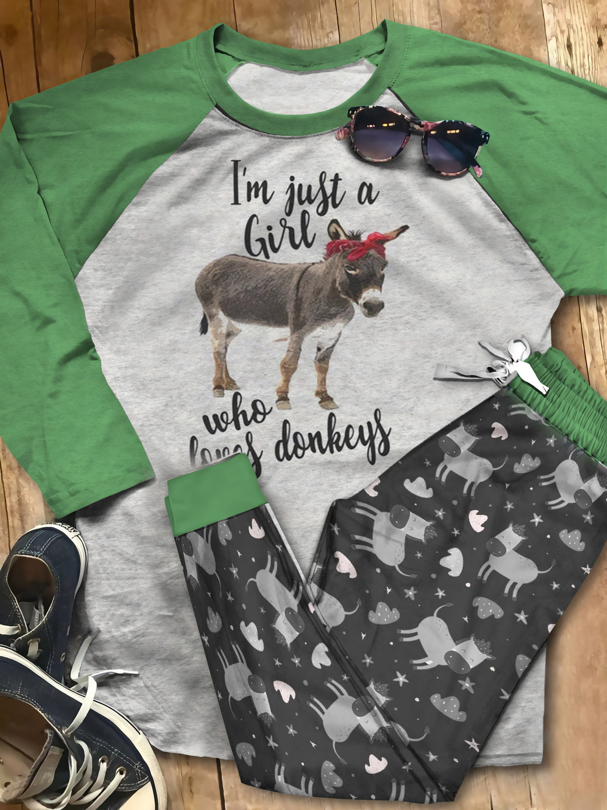 Donkey Set Donkey Pajama Set |Sleepwear Pjs Sets | Raglan Shirt Pants Set