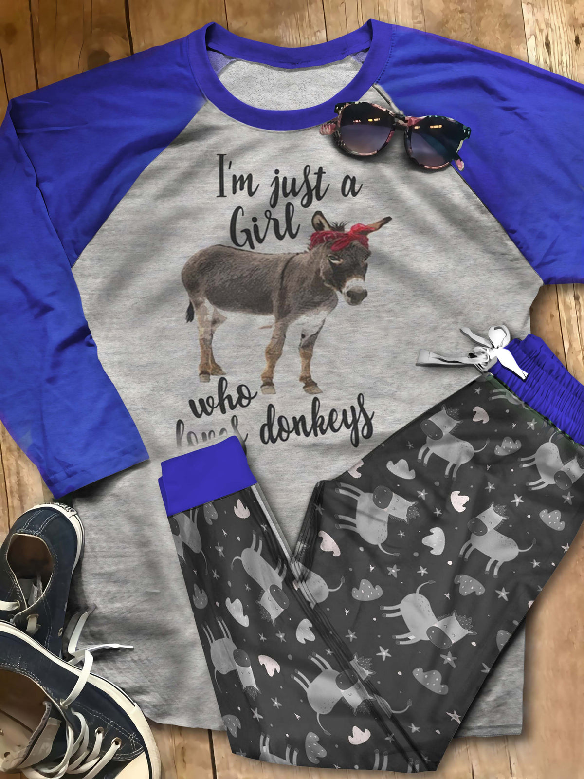 Donkey Set Donkey Pajama Set |Sleepwear Pjs Sets | Raglan Shirt Pants Set
