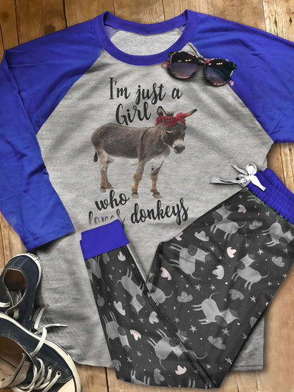 Donkey Set Donkey Pajama Set |Sleepwear Pjs Sets | Raglan Shirt Pants Set