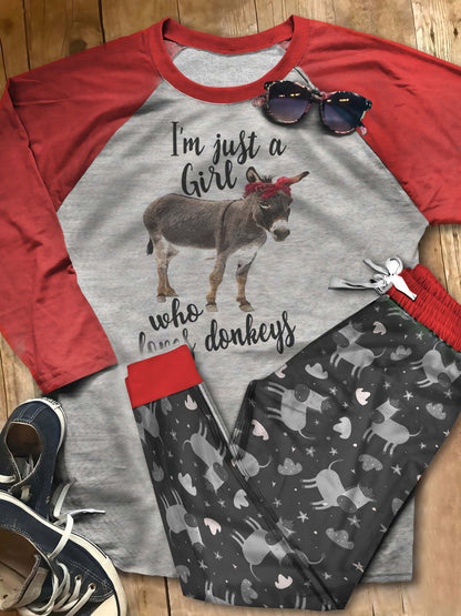 Donkey Set Donkey Pajama Set |Sleepwear Pjs Sets | Raglan Shirt Pants Set