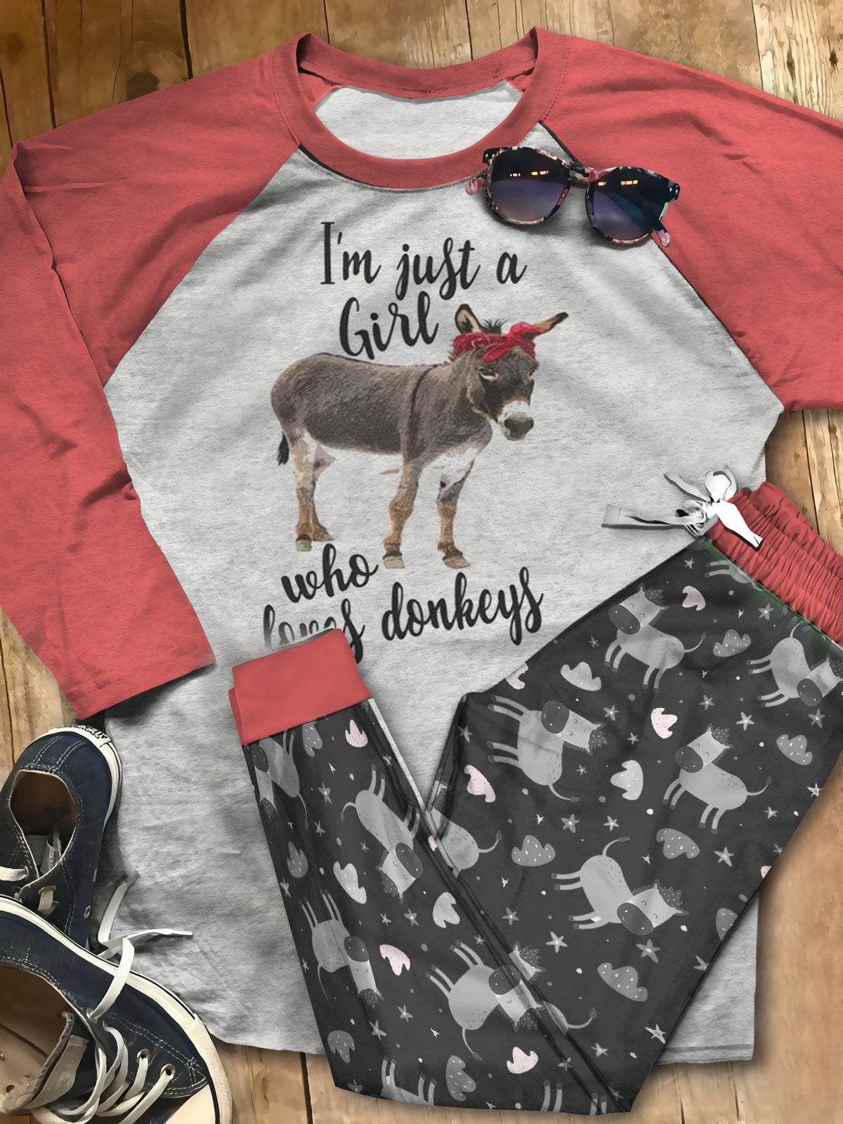 Donkey Set Donkey Pajama Set |Sleepwear Pjs Sets | Raglan Shirt Pants Set