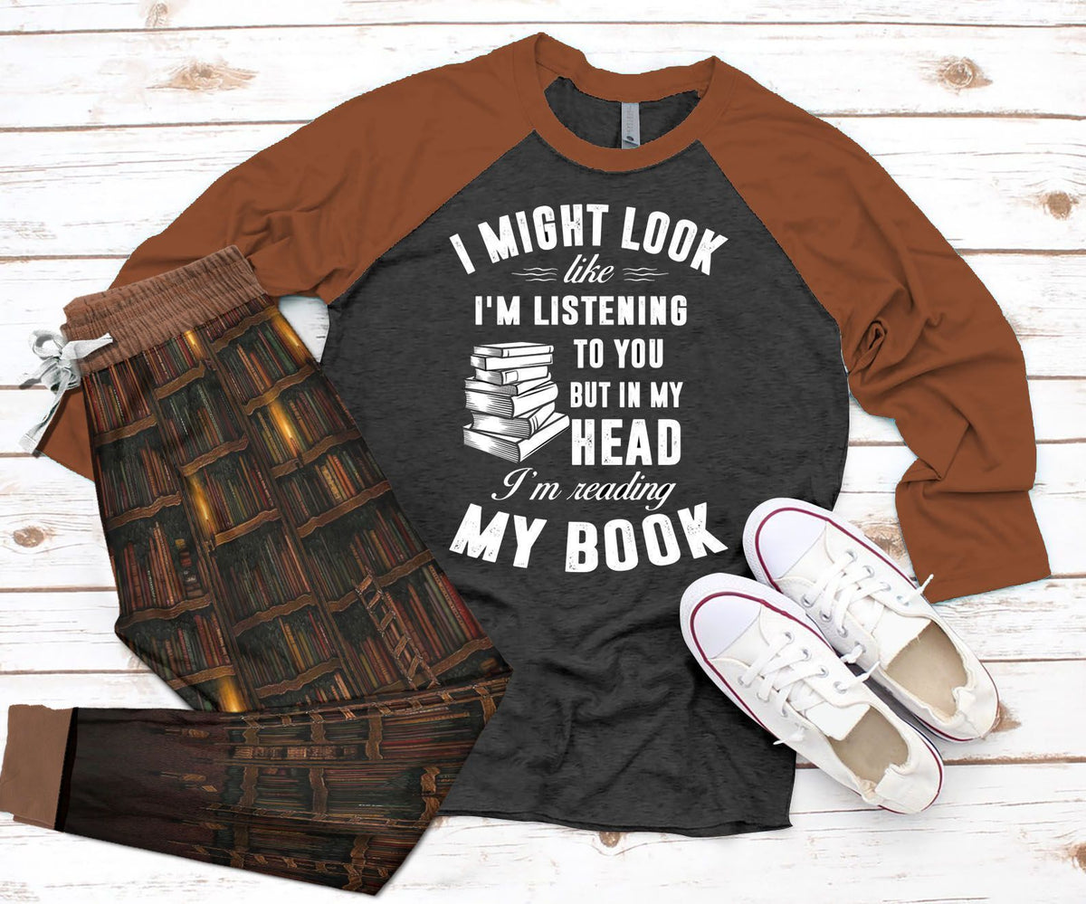 Readingading My Book Brown Best Pajama Set |Sleepwear Pjs Sets | Raglan Shirt Pants Set
