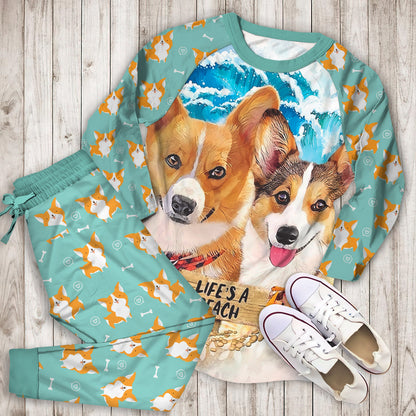 Corgi Beach Pajama Set |Sleepwear Pjs Sets | Raglan Shirt Pants Set