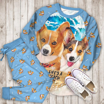 Corgi Beach Pajama Set |Sleepwear Pjs Sets | Raglan Shirt Pants Set