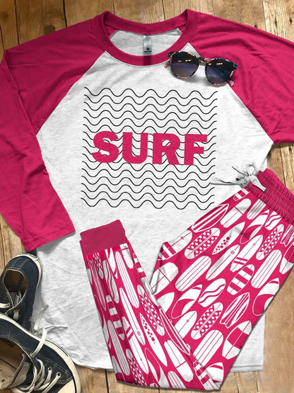 Surfing Set Colors Surf White Ver Pajama Set |Sleepwear Pjs Sets | Raglan Shirt Pants Set