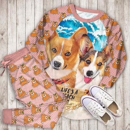 Corgi Beach Pajama Set |Sleepwear Pjs Sets | Raglan Shirt Pants Set