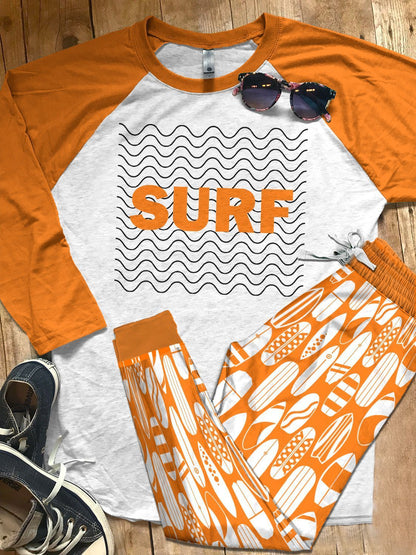 Surfing Set Colors Surf White Ver Pajama Set |Sleepwear Pjs Sets | Raglan Shirt Pants Set