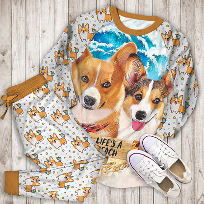 Corgi Beach Pajama Set |Sleepwear Pjs Sets | Raglan Shirt Pants Set