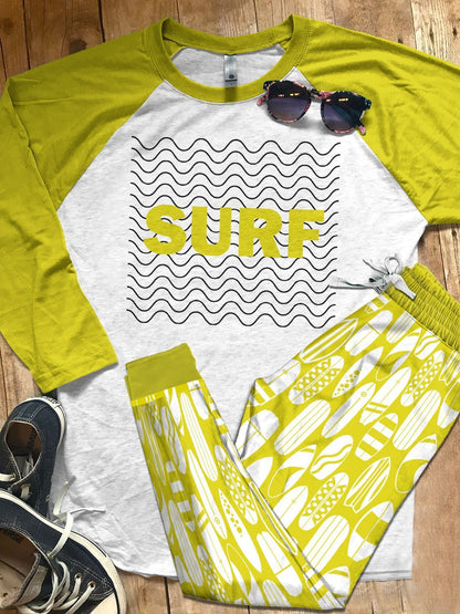 Surfing Set Colors Surf White Ver Pajama Set |Sleepwear Pjs Sets | Raglan Shirt Pants Set
