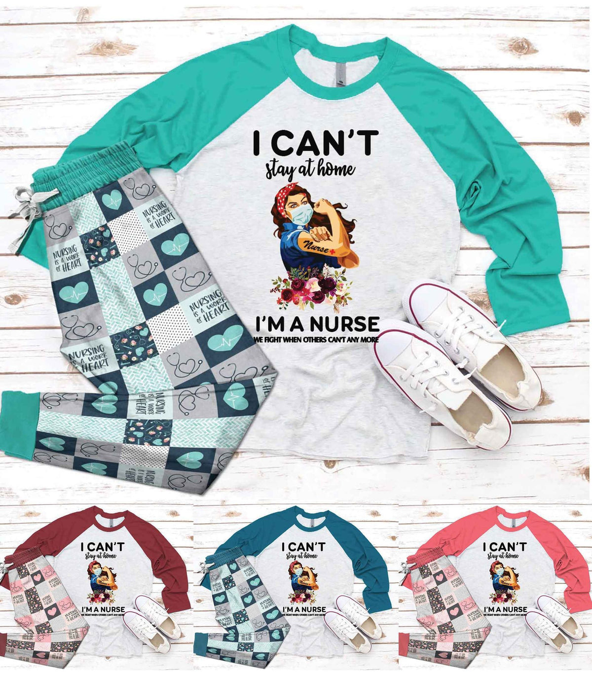 Nurse Set Life I Can'T Stay Home Pajama Set |Sleepwear Pjs Sets | Raglan Shirt Pants Set