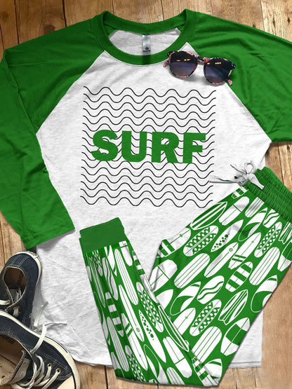 Surfing Set Colors Surf White Ver Pajama Set |Sleepwear Pjs Sets | Raglan Shirt Pants Set