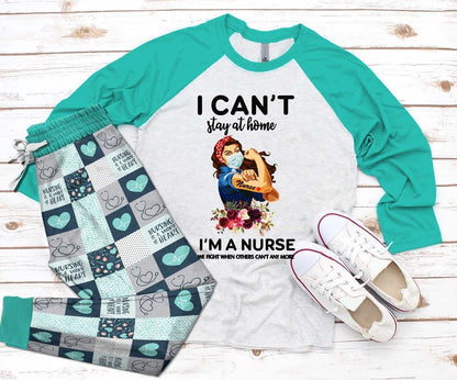 Nurse Set Life I Can'T Stay Home Pajama Set |Sleepwear Pjs Sets | Raglan Shirt Pants Set