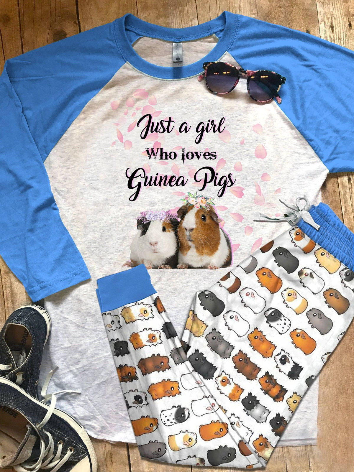 Guinea Pig Blue Best Pajama Set |Sleepwear Pjs Sets | Raglan Shirt Pants Set