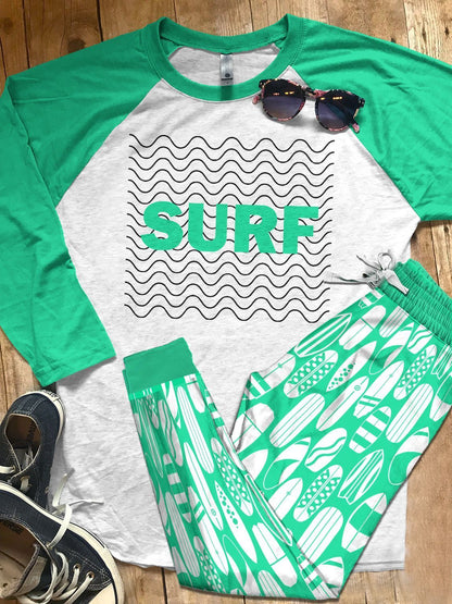 Surfing Set Colors Surf White Ver Pajama Set |Sleepwear Pjs Sets | Raglan Shirt Pants Set