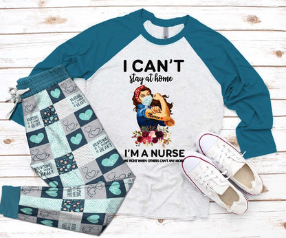 Nurse Set Life I Can'T Stay Home Pajama Set |Sleepwear Pjs Sets | Raglan Shirt Pants Set