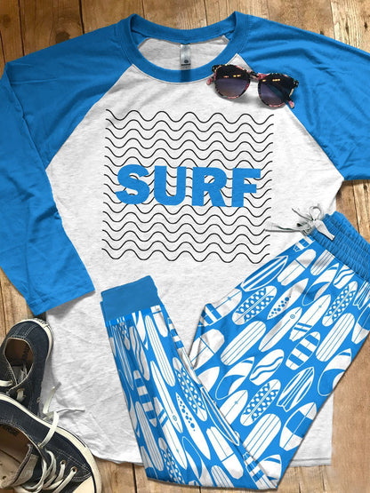 Surfing Set Colors Surf White Ver Pajama Set |Sleepwear Pjs Sets | Raglan Shirt Pants Set
