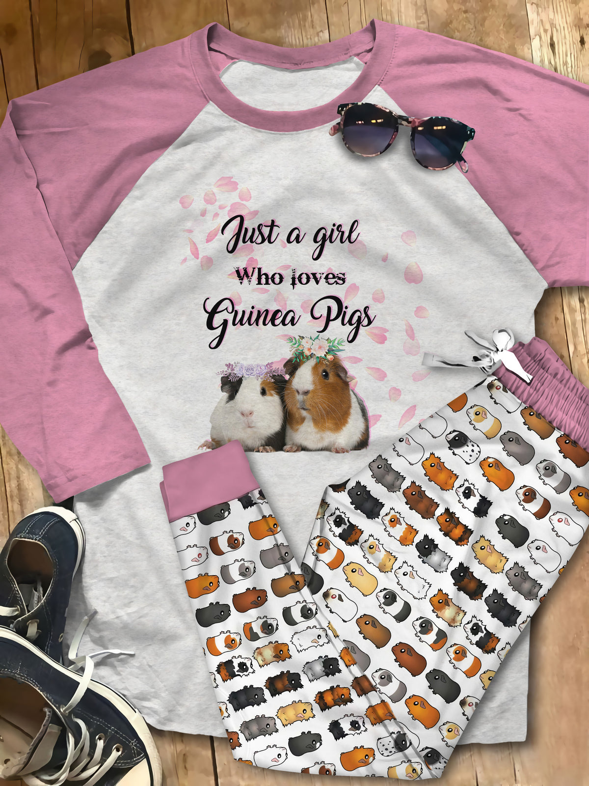 Guinea Pig Blue Best Pajama Set |Sleepwear Pjs Sets | Raglan Shirt Pants Set
