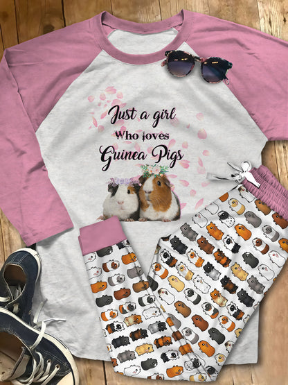 Guinea Pig Blue Best Pajama Set |Sleepwear Pjs Sets | Raglan Shirt Pants Set