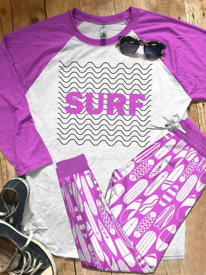 Surfing Set Colors Surf White Ver Pajama Set |Sleepwear Pjs Sets | Raglan Shirt Pants Set