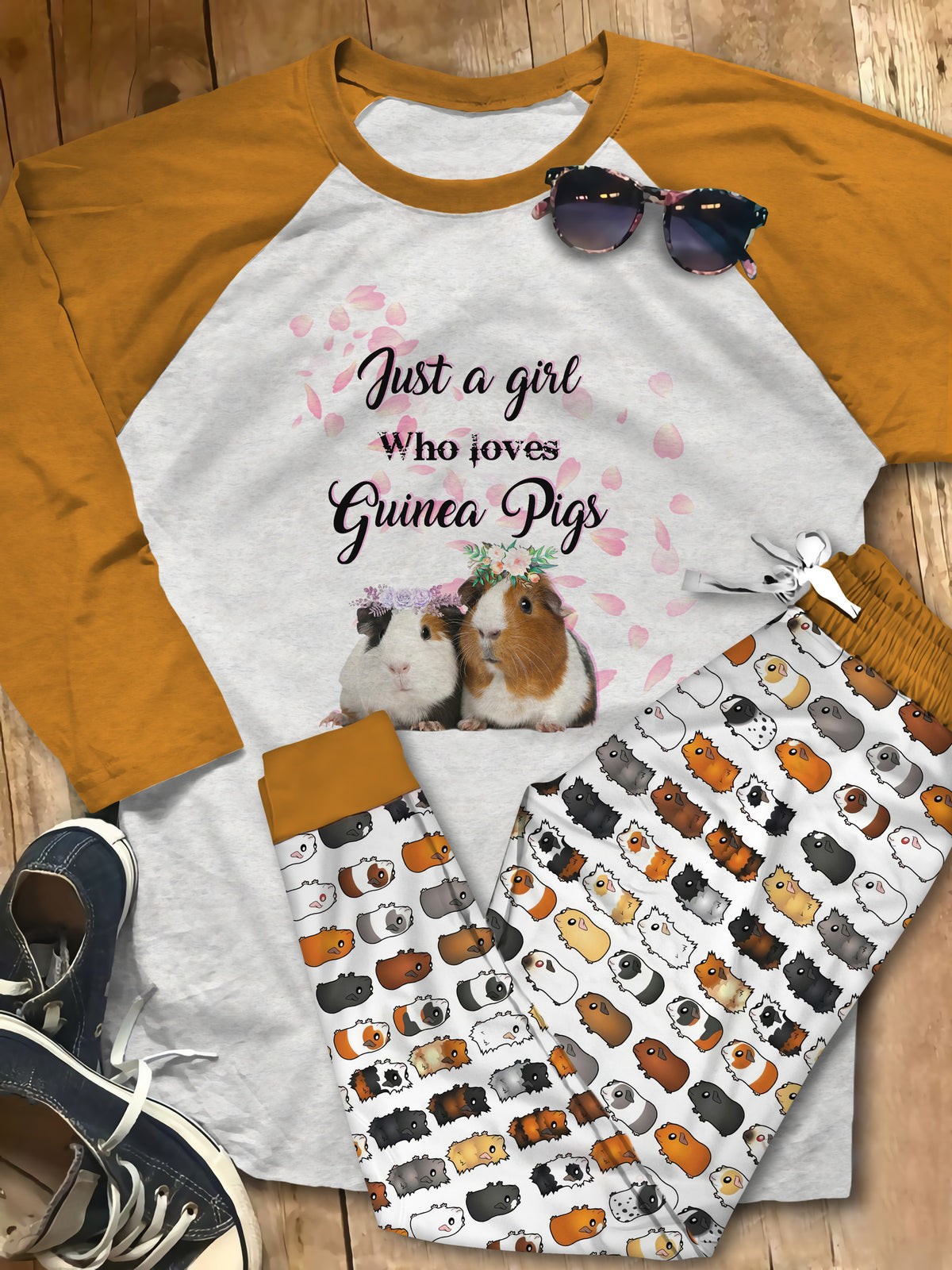 Guinea Pig Blue Best Pajama Set |Sleepwear Pjs Sets | Raglan Shirt Pants Set