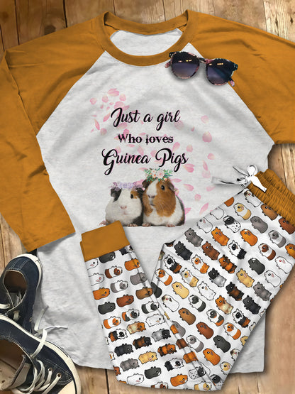 Guinea Pig Blue Best Pajama Set |Sleepwear Pjs Sets | Raglan Shirt Pants Set